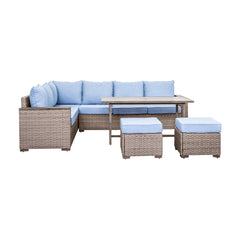 Marina Blue/Brown Outdoor Sectional Set - Ornate Home