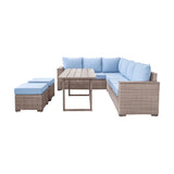 Marina Blue/Brown Outdoor Sectional Set - Ornate Home