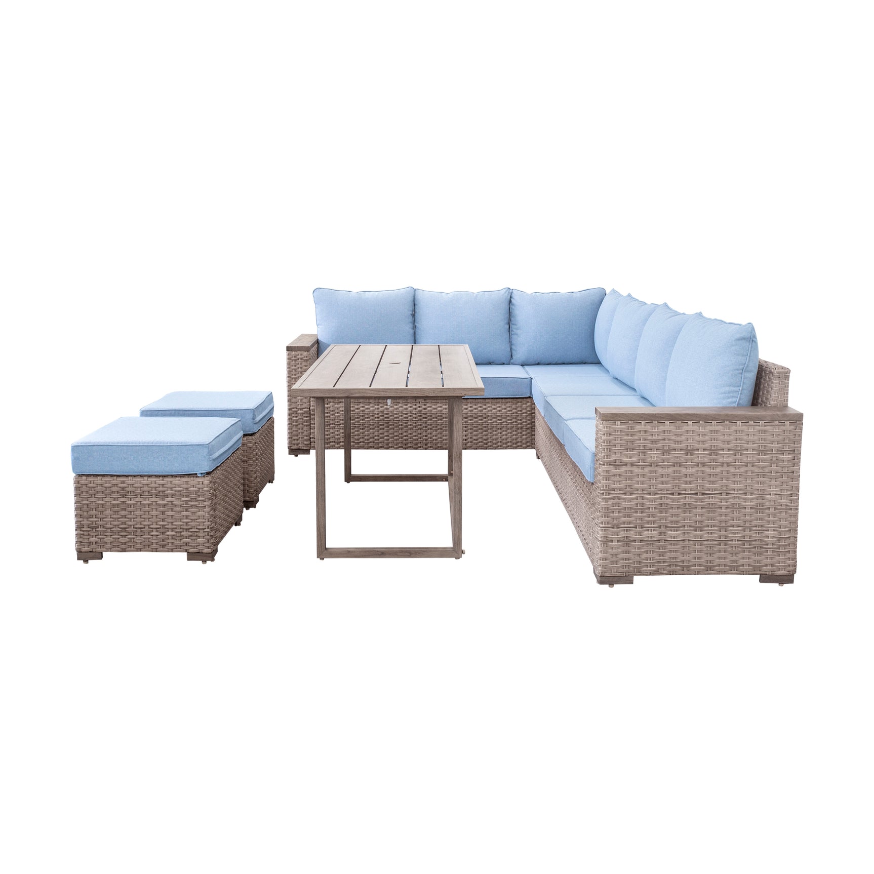 Marina Blue/Brown Outdoor Sectional Set - Ornate Home