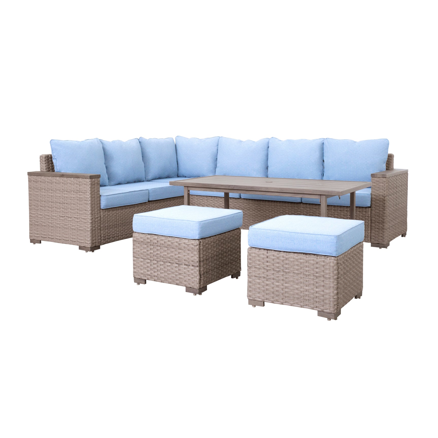 Marina Blue/Brown Outdoor Sectional Set - Ornate Home