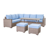 Marina Blue/Brown Outdoor Sectional Set - Ornate Home