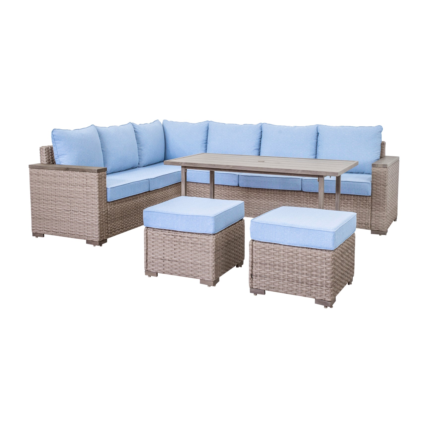 Marina Blue/Brown Outdoor Sectional Set - Ornate Home