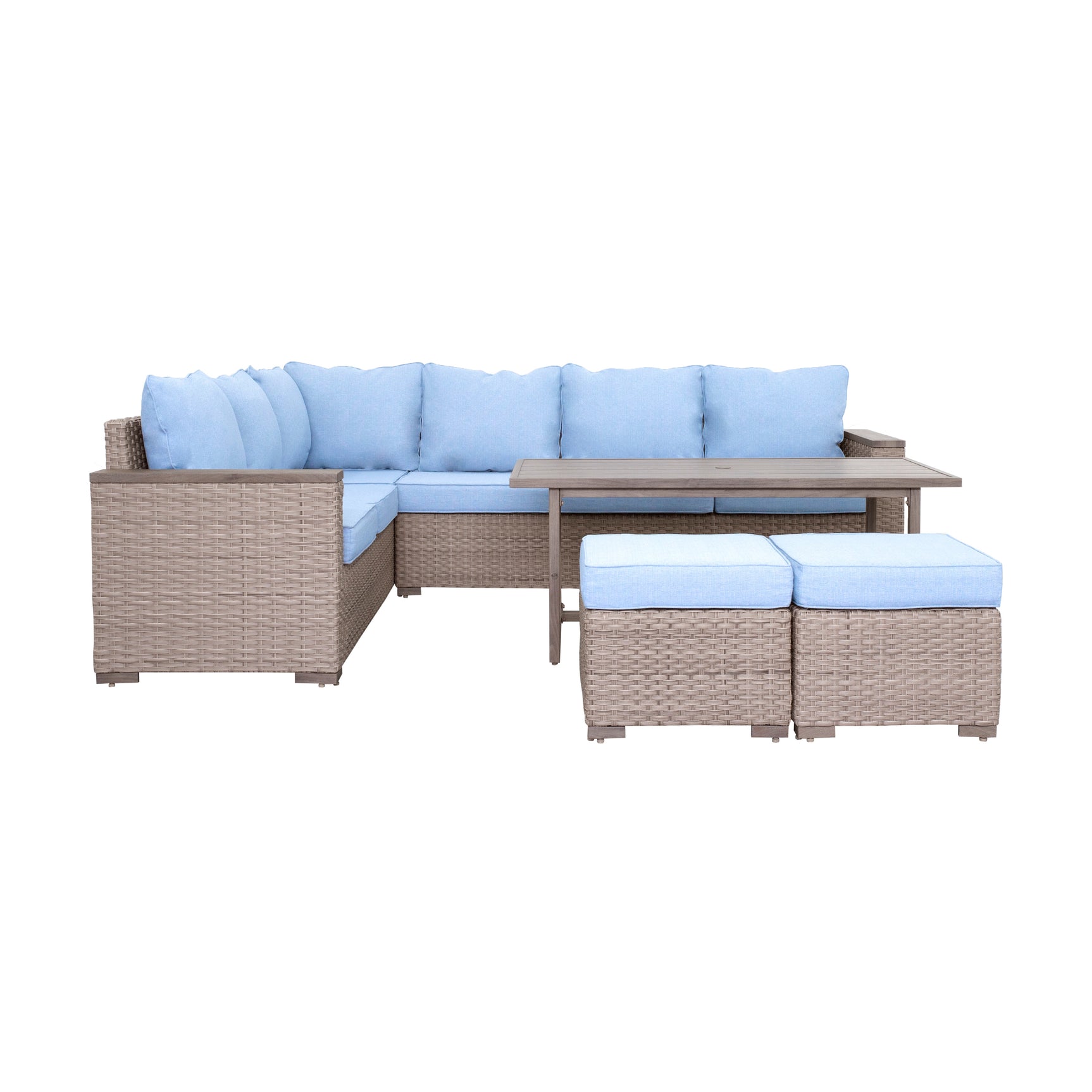 Marina Blue/Brown Outdoor Sectional Set - Ornate Home