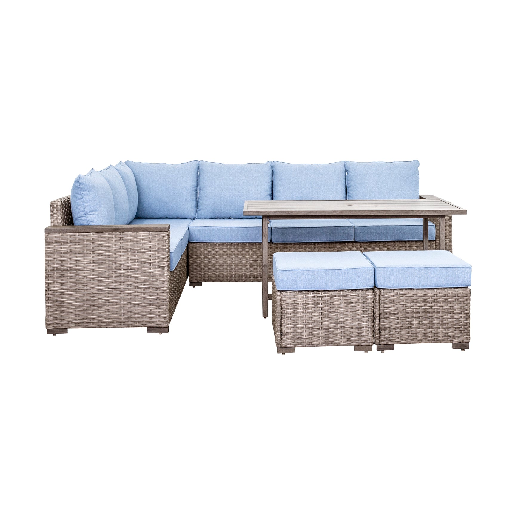 Marina Blue/Brown Outdoor Sectional Set - Ornate Home