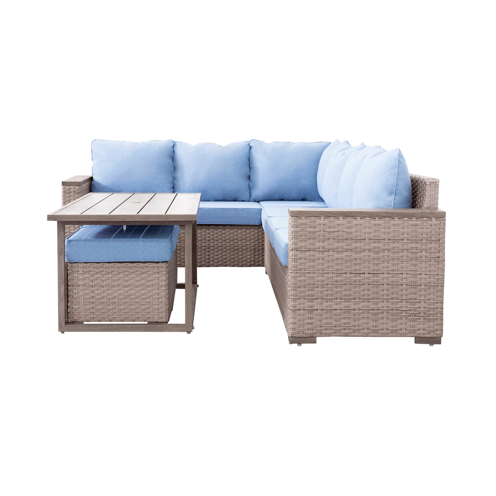 Marina Blue/Brown Outdoor Sectional Set - Ornate Home