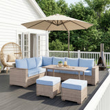 Marina Blue/Brown Outdoor Sectional Set - Ornate Home