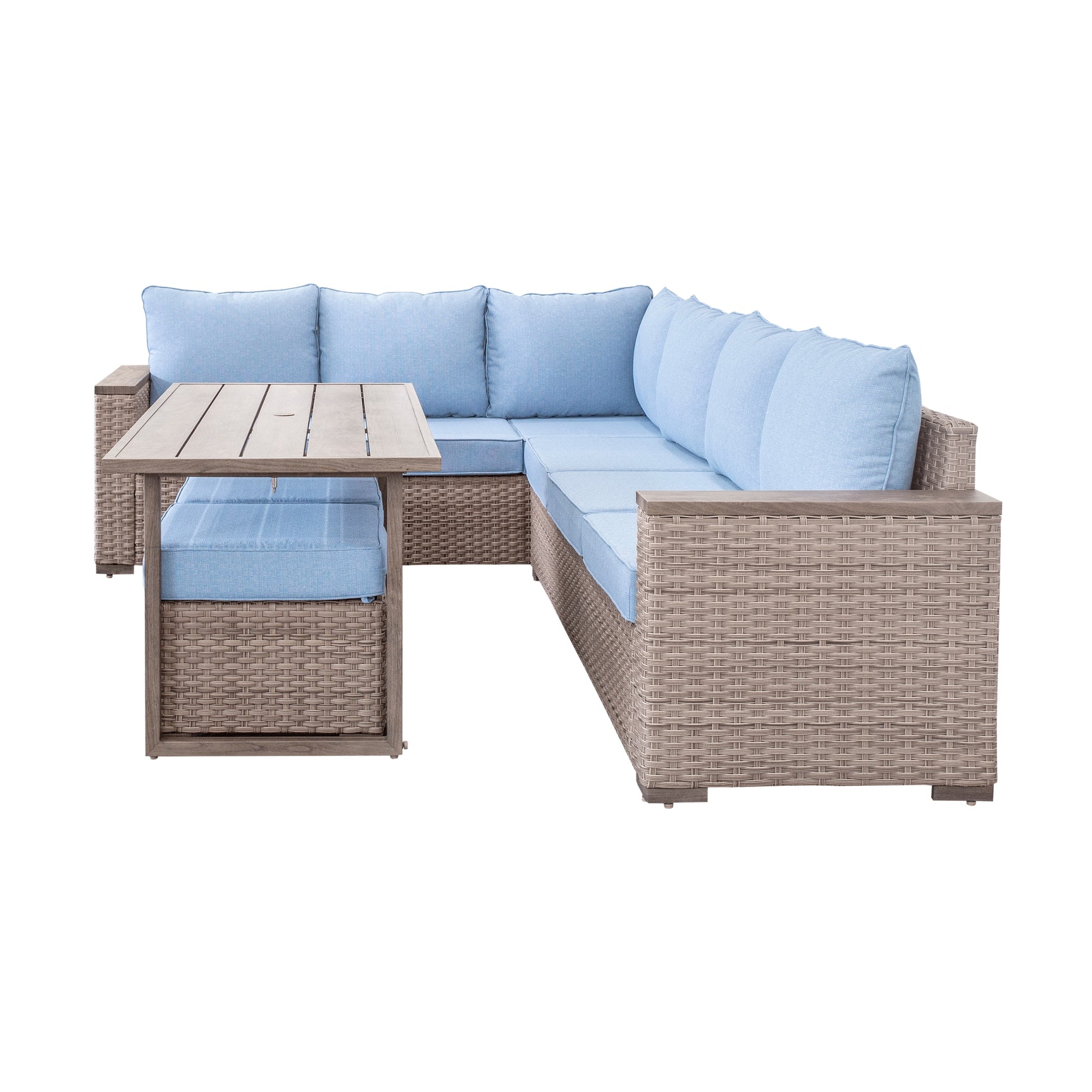 Marina Blue/Brown Outdoor Sectional Set - Ornate Home