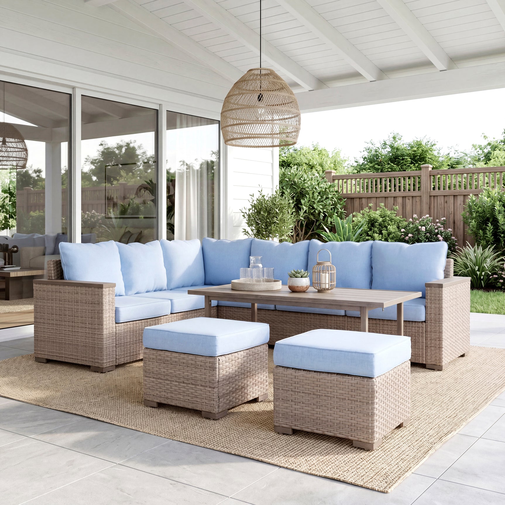 Marina Blue/Brown Outdoor Sectional Set - Ornate Home
