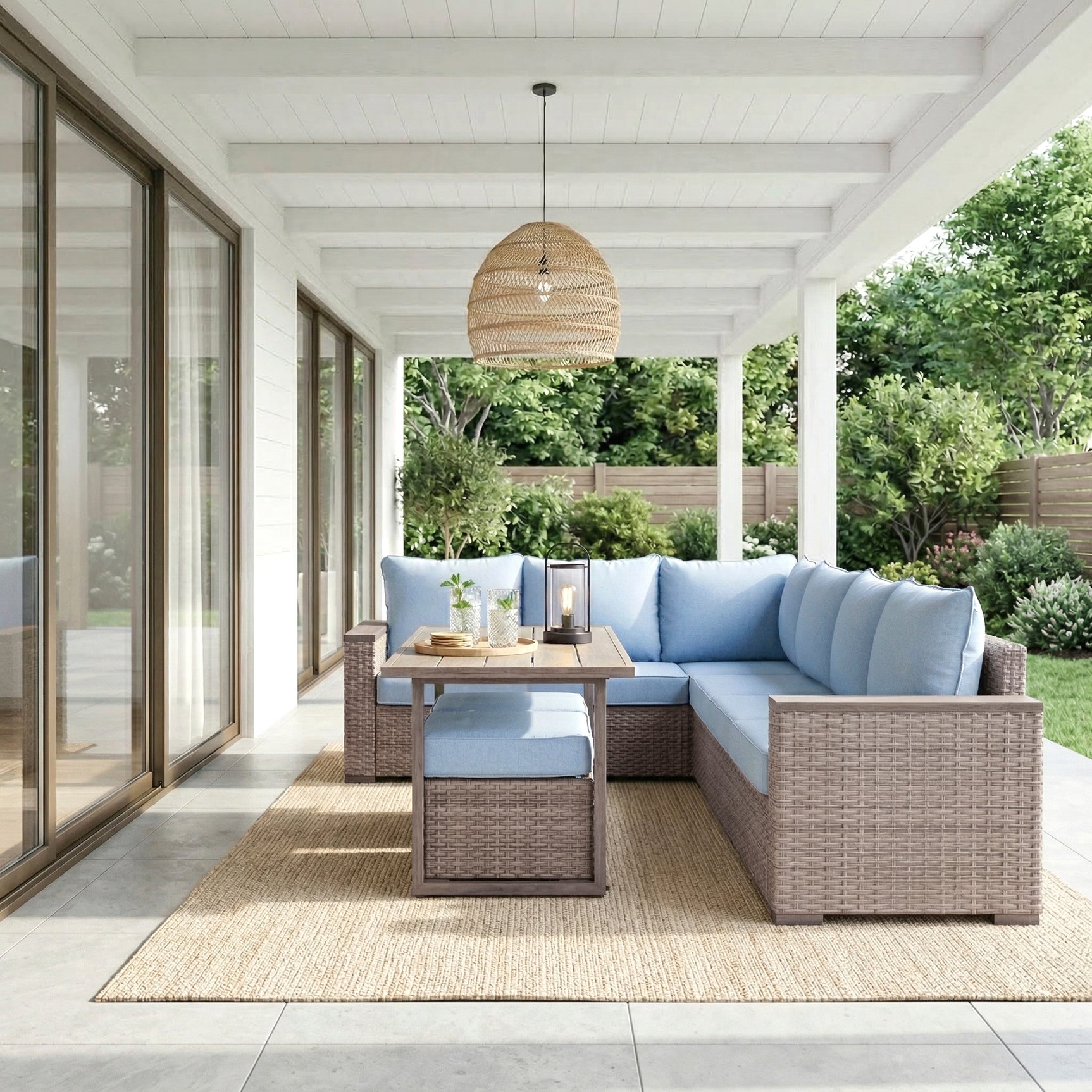 Marina Blue/Brown Outdoor Sectional Set - Ornate Home