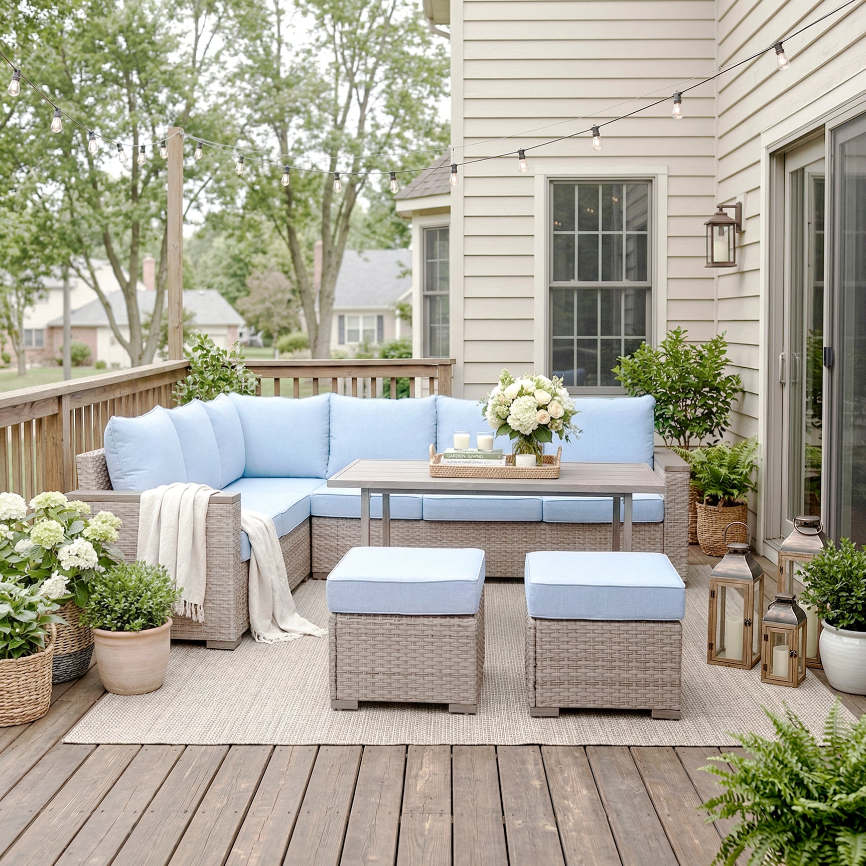 Marina Blue/Brown Outdoor Sectional Set - Ornate Home