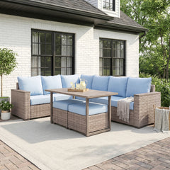 Marina Blue/Brown Outdoor Sectional Set - Ornate Home