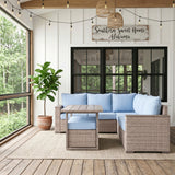 Marina Blue/Brown Outdoor Sectional Set - Ornate Home