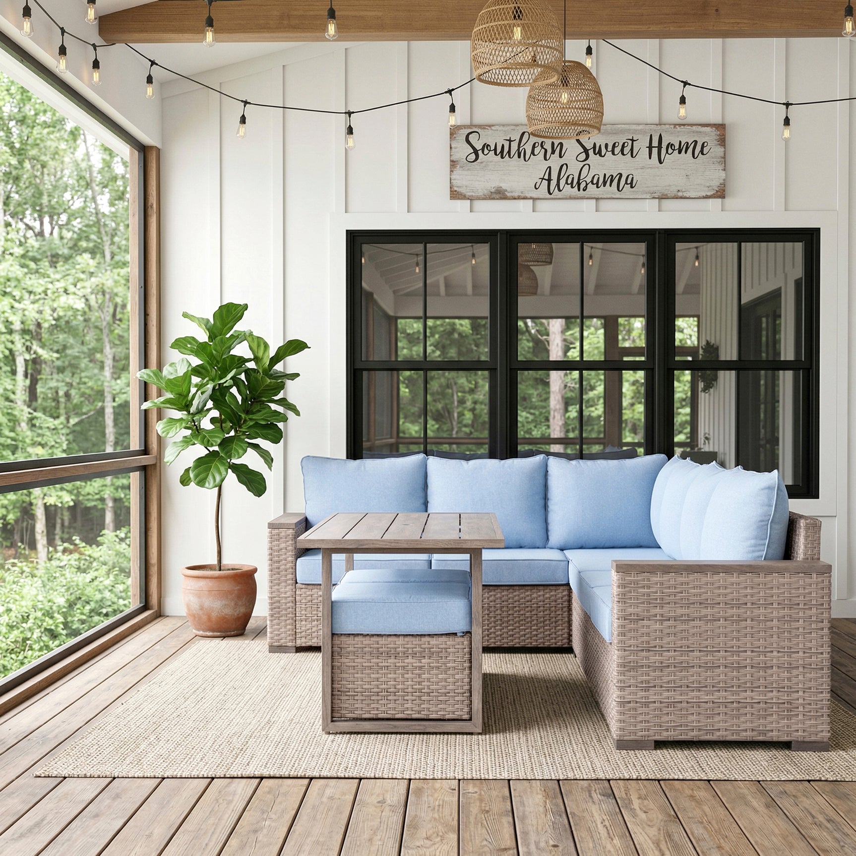 Marina Blue/Brown Outdoor Sectional Set - Ornate Home