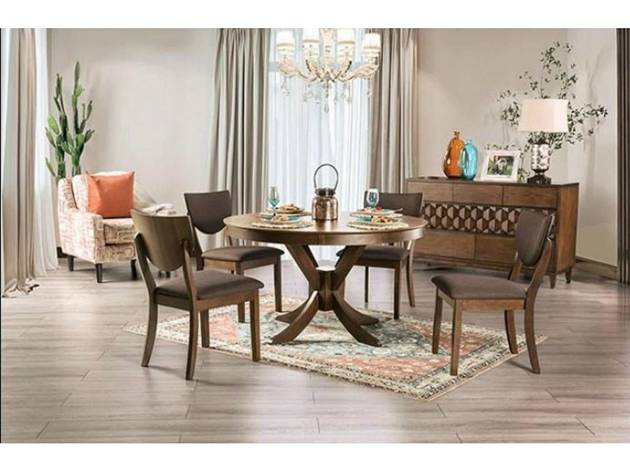 Marina I Walnut/Dark Chocolate 5pc Dining Room Set - Ornate Home