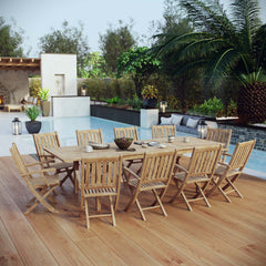 Marina Natural 11 Piece Outdoor Patio Teak Dining Set - 85.5x154.5" - Ornate Home
