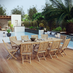 Marina Natural 11 Piece Outdoor Patio Teak Dining Set - 89.5x158.5" - Ornate Home