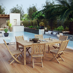 Marina Natural 7 Piece Outdoor Patio Teak Dining Set - 78x110" - Ornate Home