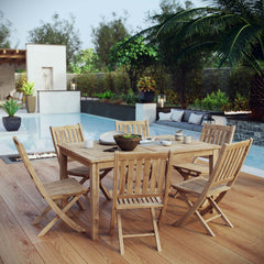 Marina Natural 7 Piece Outdoor Patio Teak Dining Set - 78x98" - Ornate Home