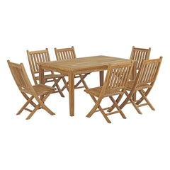 Marina Natural 7 Piece Outdoor Patio Teak Dining Set - 78x98" - Ornate Home