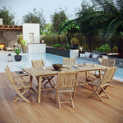 Marina Natural 7 Piece Outdoor Patio Teak Dining Set - 85.5x144.5" - Ornate Home