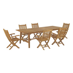 Marina Natural 7 Piece Outdoor Patio Teak Dining Set - 85.5x144.5" - Ornate Home