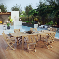 Marina Natural 7 Piece Outdoor Patio Teak Dining Set - 85.5x154.5" - Ornate Home