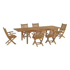 Marina Natural 7 Piece Outdoor Patio Teak Dining Set - 85.5x154.5" - Ornate Home