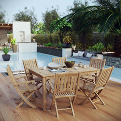 Marina Natural 7 Piece Outdoor Patio Teak Dining Set - 86x106" - Ornate Home
