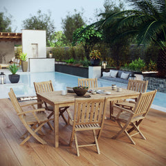 Marina Natural 7 Piece Outdoor Patio Teak Dining Set - 86x118" - Ornate Home