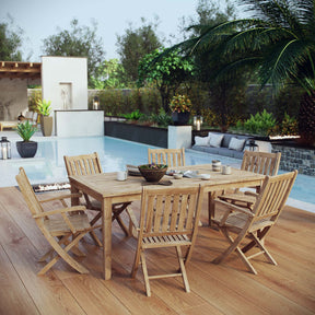 Marina Natural 7 Piece Outdoor Patio Teak Dining Set - 86x118" - Ornate Home