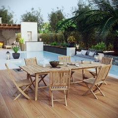 Marina Natural 7 Piece Outdoor Patio Teak Dining Set - 89.5x148.5" - Ornate Home