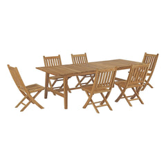 Marina Natural 7 Piece Outdoor Patio Teak Dining Set - 89.5x148.5" - Ornate Home