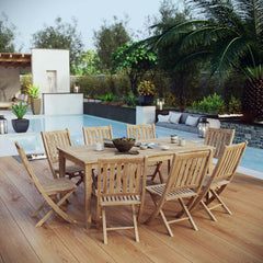 Marina Natural 9 Piece Outdoor Patio Teak Dining Set - 78x110" - Ornate Home