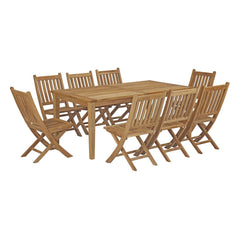 Marina Natural 9 Piece Outdoor Patio Teak Dining Set - 78x110" - Ornate Home
