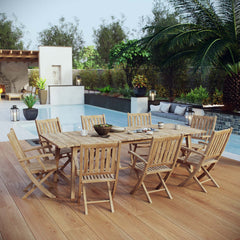 Marina Natural 9 Piece Outdoor Patio Teak Dining Set - 85.5x144.5" - Ornate Home