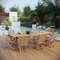 Marina Natural 9 Piece Outdoor Patio Teak Dining Set - 85.5x154.5" - Ornate Home