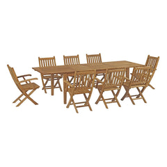 Marina Natural 9 Piece Outdoor Patio Teak Dining Set - 85.5x154.5" - Ornate Home