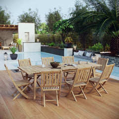 Marina Natural 9 Piece Outdoor Patio Teak Dining Set - 89.5x148.5" - Ornate Home