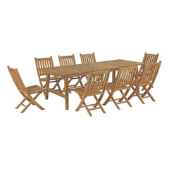 Marina Natural 9 Piece Outdoor Patio Teak Dining Set - 89.5x148.5" - Ornate Home