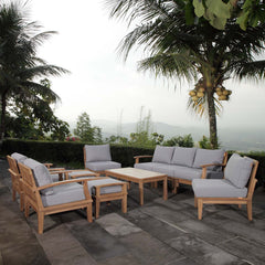 Marina Natural/Gray 10 Piece Outdoor Patio Teak Set - 150x120" - Ornate Home