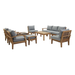 Marina Natural/Gray 10 Piece Outdoor Patio Teak Set - 150x120" - Ornate Home