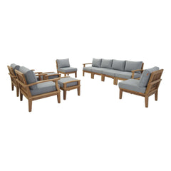 Marina Natural/Gray 10 Piece Outdoor Patio Teak Set - 193x118" - Ornate Home