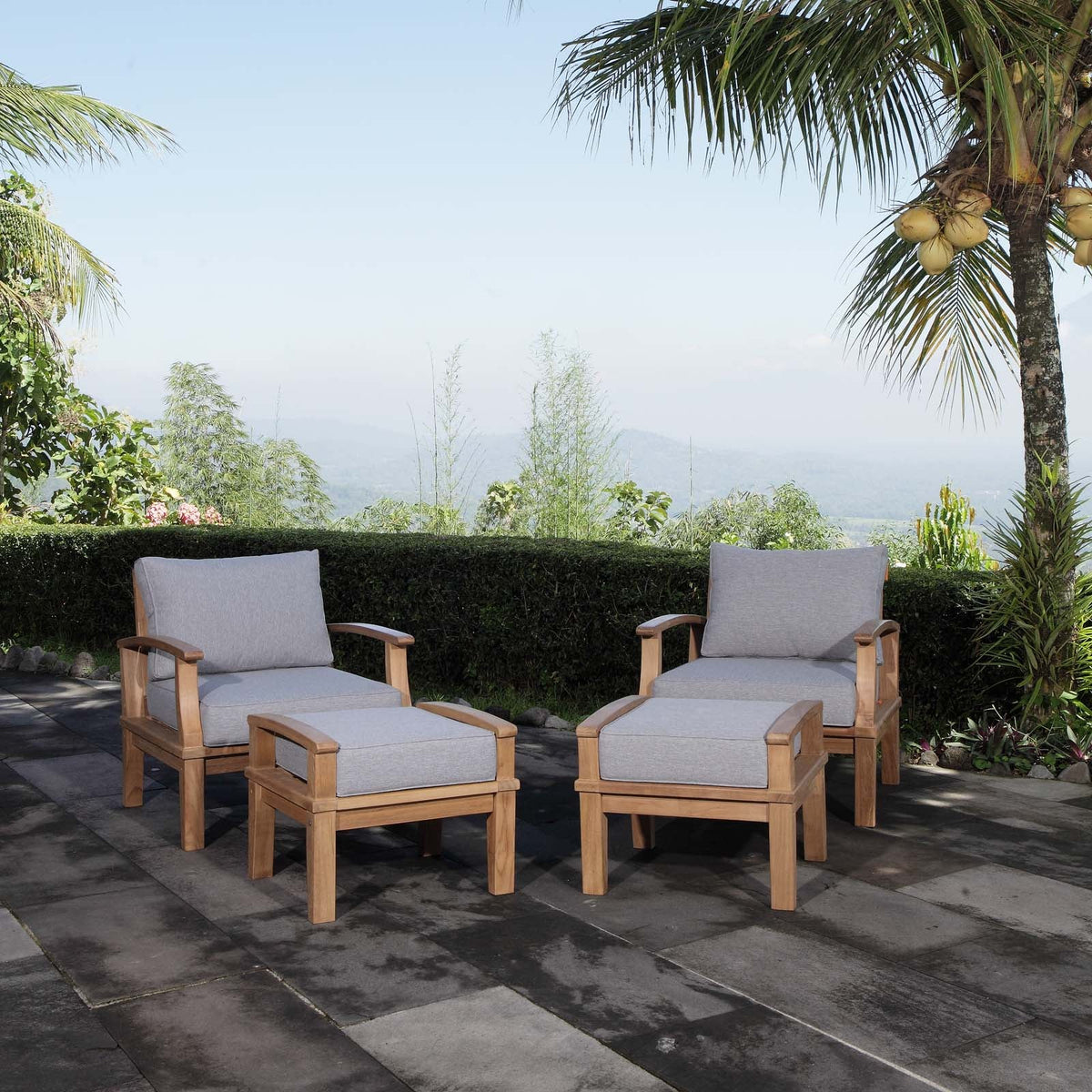 Marina Natural/Gray 4 Piece Outdoor Patio Teak Set - 55x65" - Ornate Home