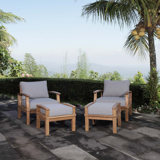 Marina Natural/Gray 4 Piece Outdoor Patio Teak Set - 55x65" - Ornate Home