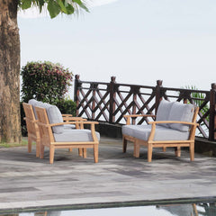 Marina Natural/Gray 4 Piece Outdoor Patio Teak Set - 65x86.5" - Ornate Home