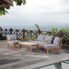 Marina Natural/Gray 5 Piece Outdoor Patio Teak Set - 64x120" - Ornate Home