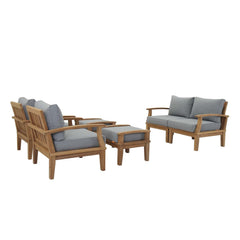 Marina Natural/Gray 6 Piece Outdoor Patio Teak Set - 65x86.5" - Ornate Home