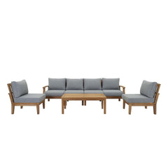 Marina Natural/Gray 7 Piece Outdoor Patio Teak Set - 70x150" - Ornate Home