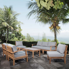 Marina Natural/Gray 8 Piece Outdoor Patio Teak Set - 150x90" - Ornate Home