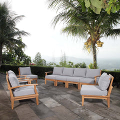 Marina Natural/Gray 8 Piece Outdoor Patio Teak Set - 193x118" - Ornate Home